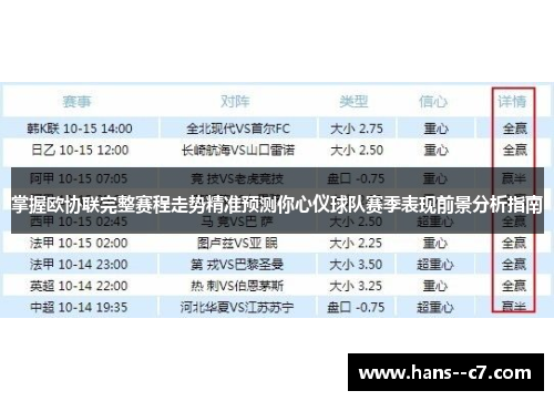 掌握欧协联完整赛程走势精准预测你心仪球队赛季表现前景分析指南
