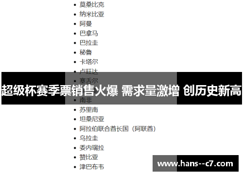 超级杯赛季票销售火爆 需求量激增 创历史新高