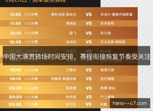 中国大满贯转场时间安排,赛程衔接恢复节奏受关注 中国大满贯转场时间安排,赛程衔接恢复节奏受关注